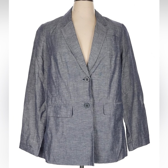 Lane Bryant Blue Grey Chambray Linen Long-Sleeve Blazer Jacket Plus Size 16 - Picture 4 of 4